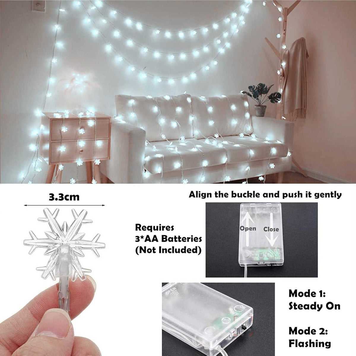 Snowflake String Lights 20 FT 40 LED