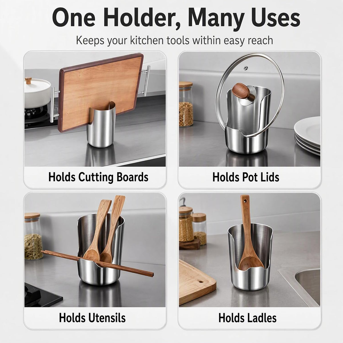 2-in-1 Stainless Steel Utensil Holder & Spoon Rest