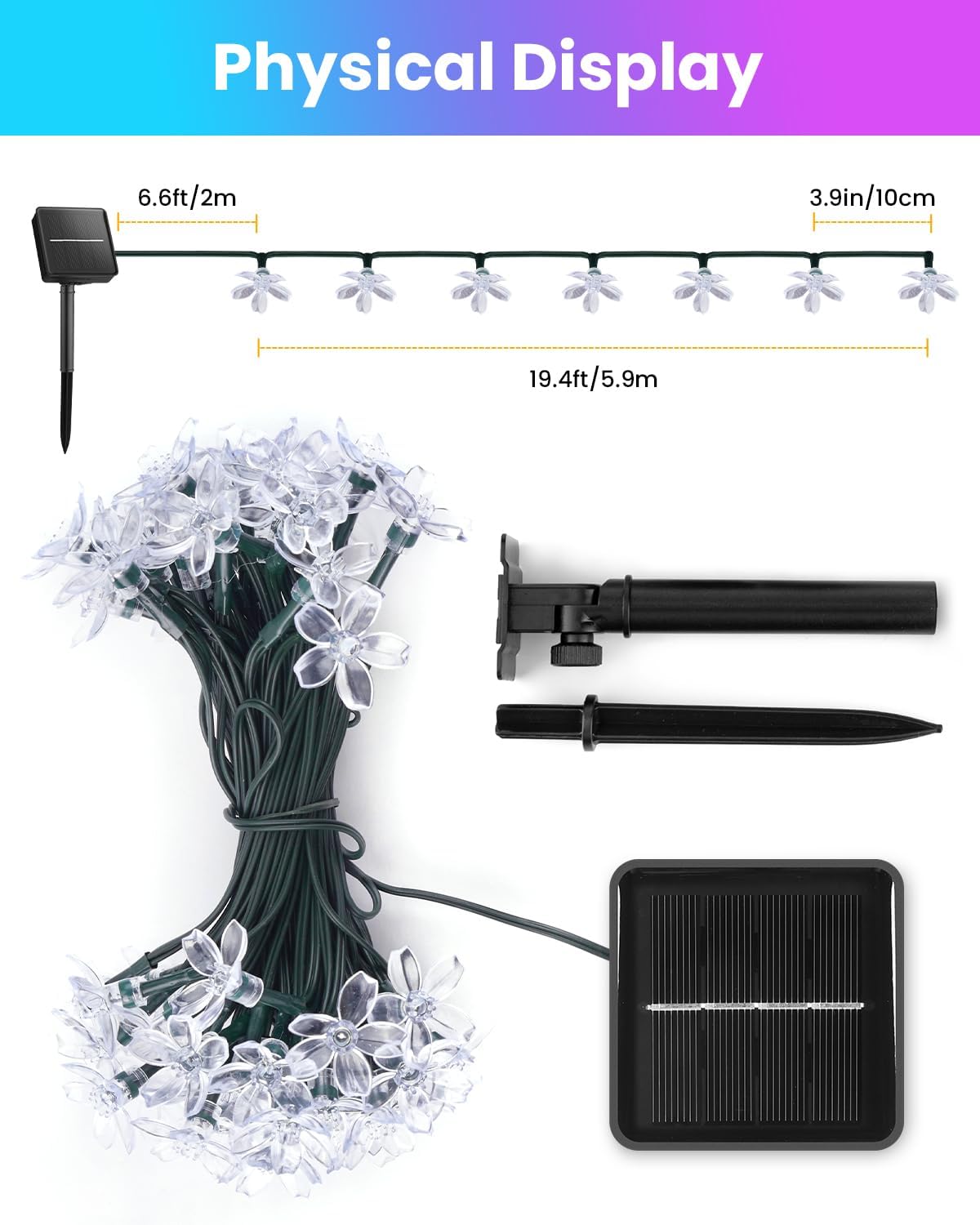 Brightown 60 LED Solar Flower String Lights