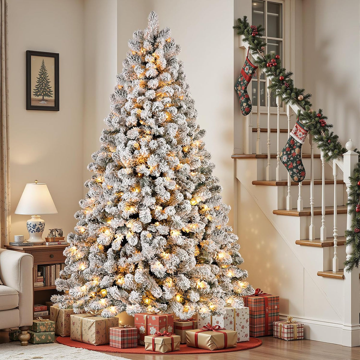 Snow Flocked Spruce Pre-lit Artificial Christmas Tree