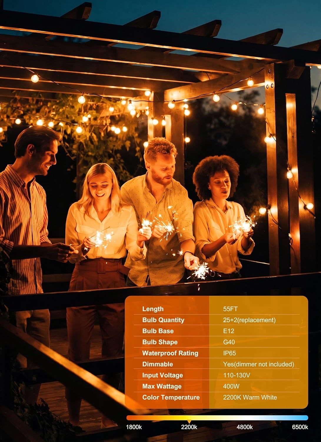 Outdoor String  Waterproof Patio Lights ( 50FT - 50 Bulbs )