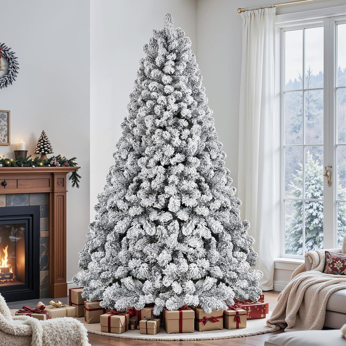 Snow Flocked Spruce Pre-lit Artificial Christmas Tree