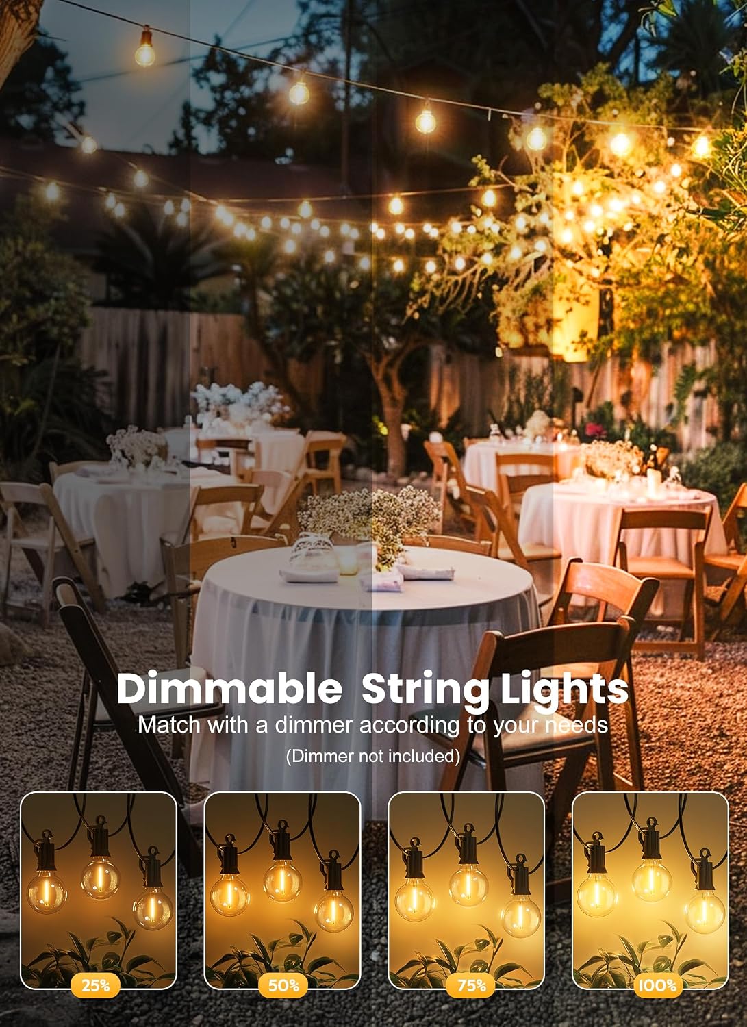 Outdoor String  Waterproof Patio Lights ( 50FT - 50 Bulbs )
