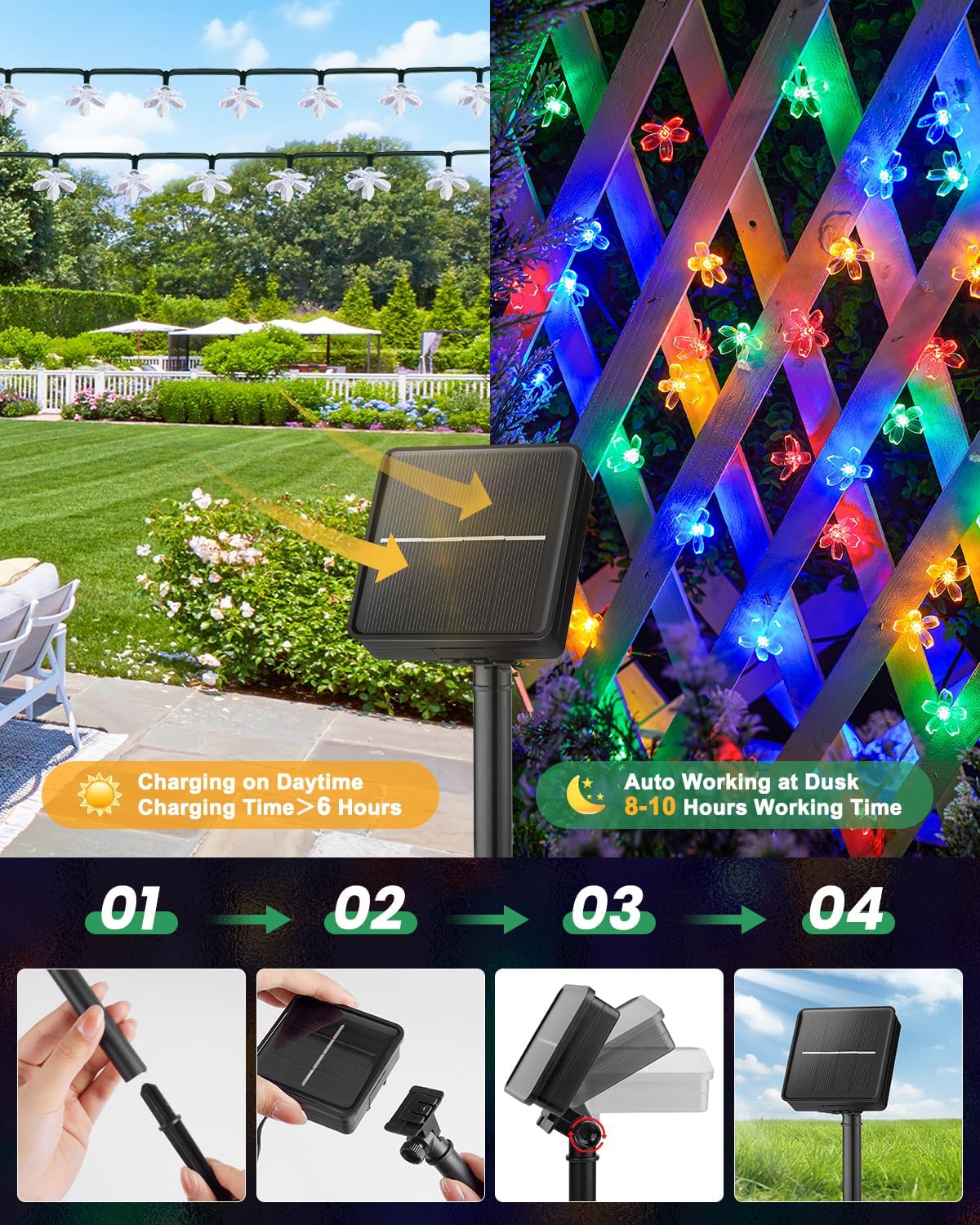 Brightown 60 LED Solar Flower String Lights
