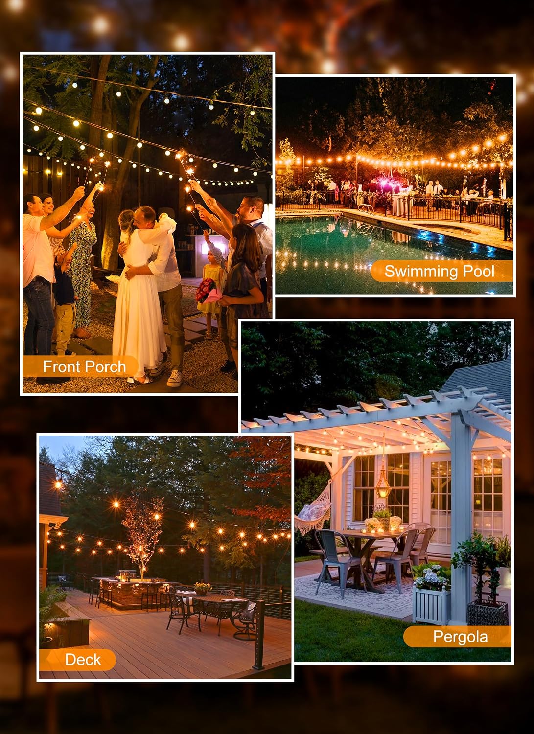 Outdoor String  Waterproof Patio Lights ( 50FT - 50 Bulbs )