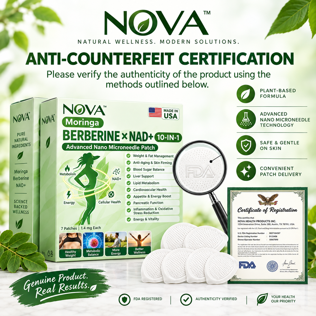 NOVA™ Berberine × NAD+ 10-in-1 Advanced Patches (7-Pack)