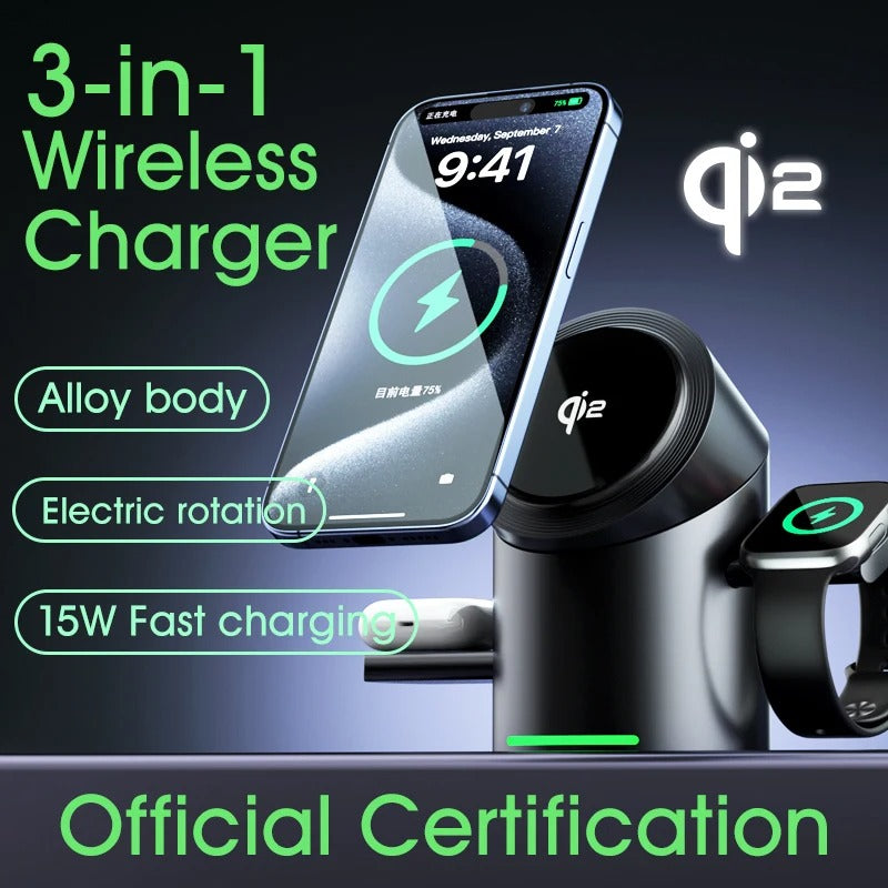 3 in 1 Wireless Charger 15W Aluminum Wireless Charger