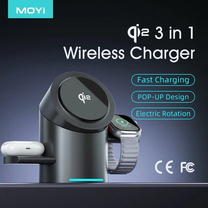 3 in 1 Wireless Charger 15W Aluminum Wireless Charger
