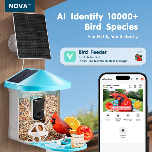 NOVA™ Smart Bird Feeder with AI Camera – Solar Powered, 2K HD